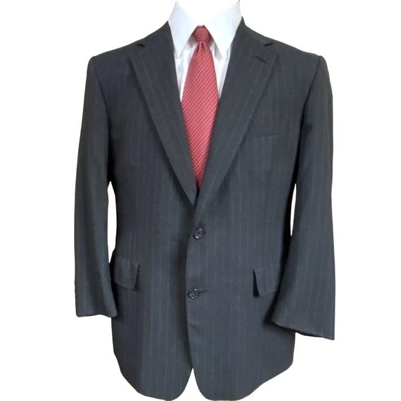 Brooks Brothers Mens Blazer 43R Black Pinstriped Sport Coat 2 Button Jacket